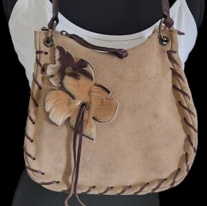 VTG Coccinelle Boho-style Handbag Tan Suede Brown Leather Accents Italy